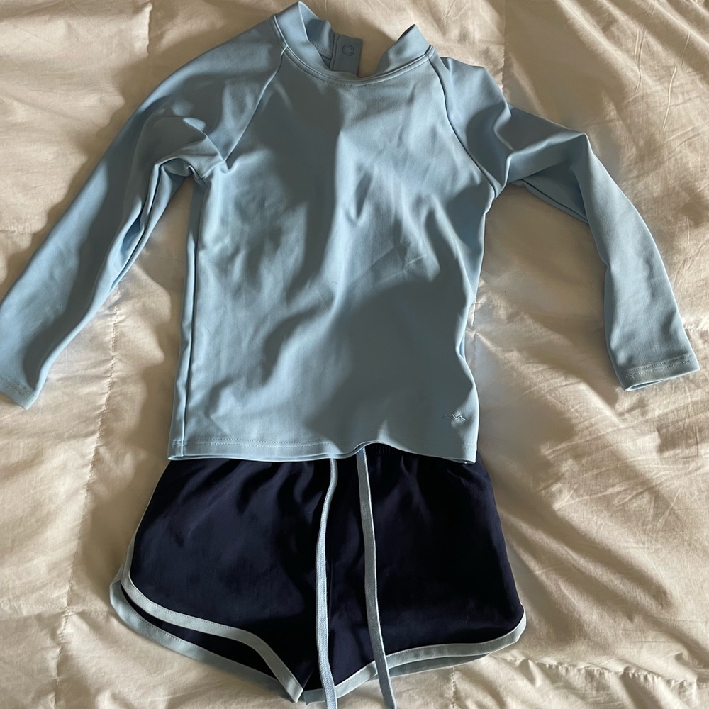 Boys Minnow Swim Rashguard Set - Sky Blue and Navy